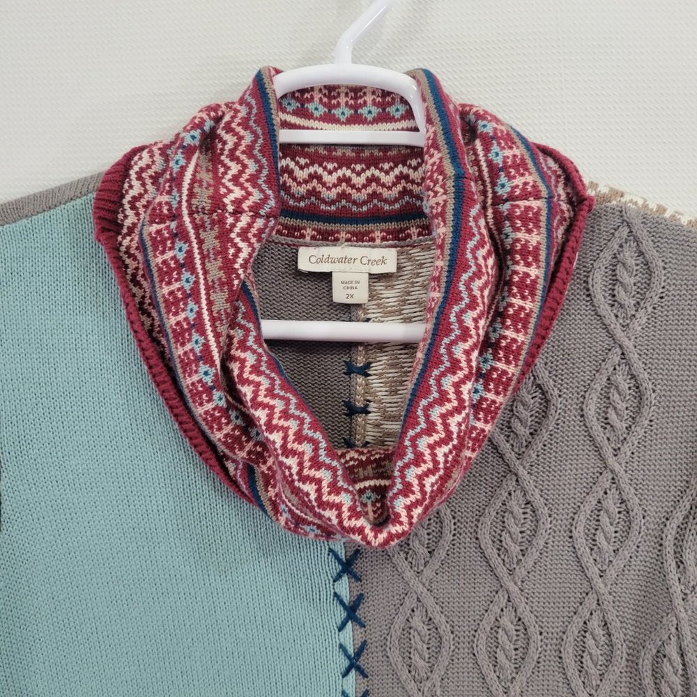 Coldwater Creek 2x Multicolor Patchwork Cowl Neck… - image 2